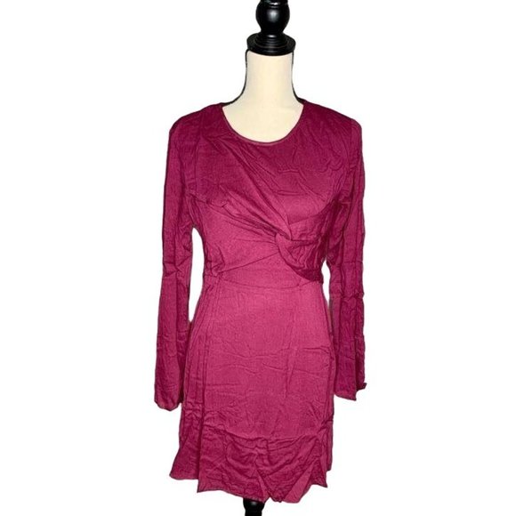 Entro Long Sleeve Burgundy Twist Mini Dress M - Picture 6 of 6